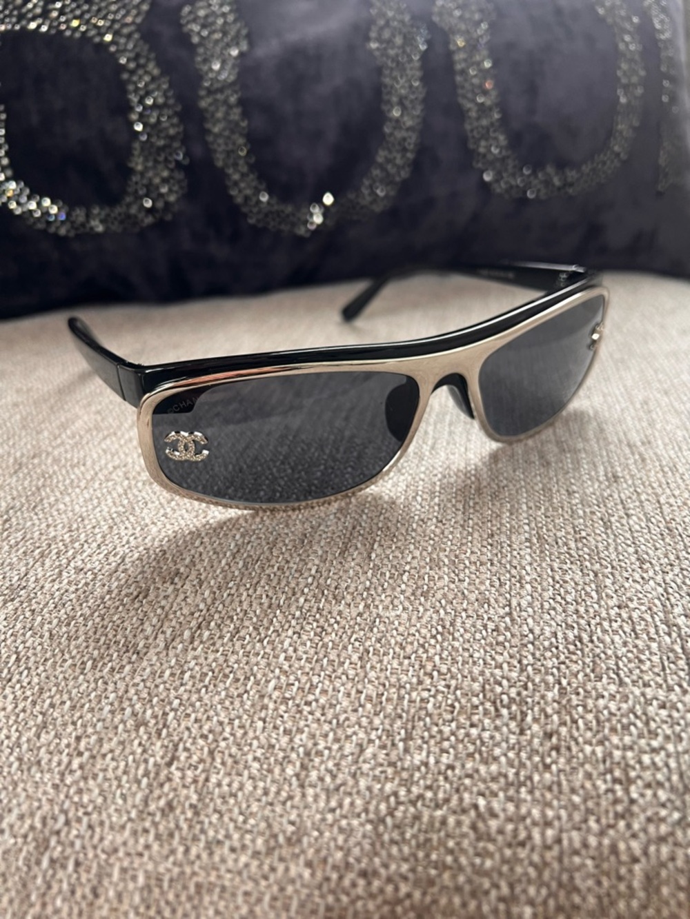 Chanel Rhinestone Black and Silver Women's Sunglasses